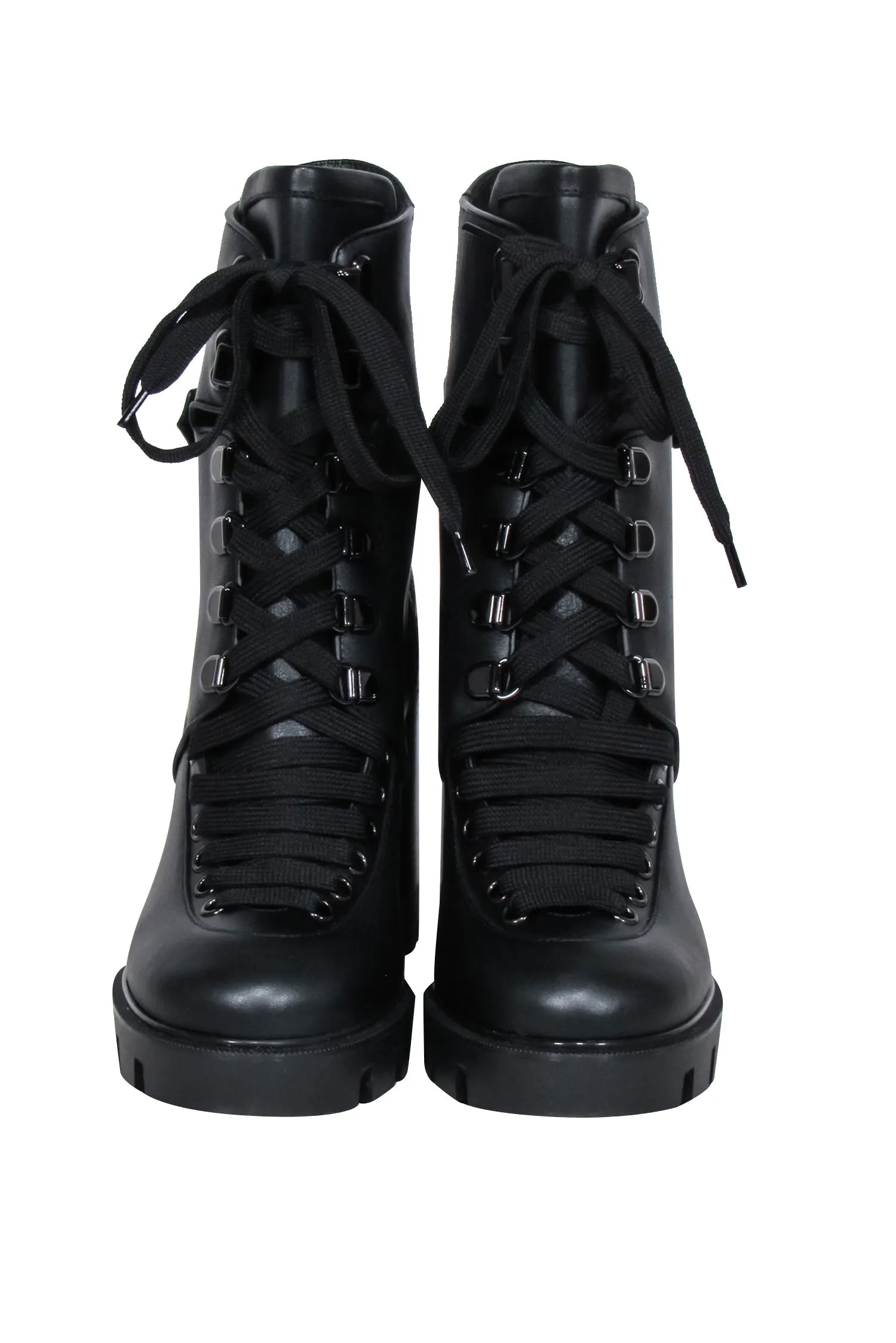 Christian Louboutin - Black Leather Lace Up Macademia Short Boots Sz 7