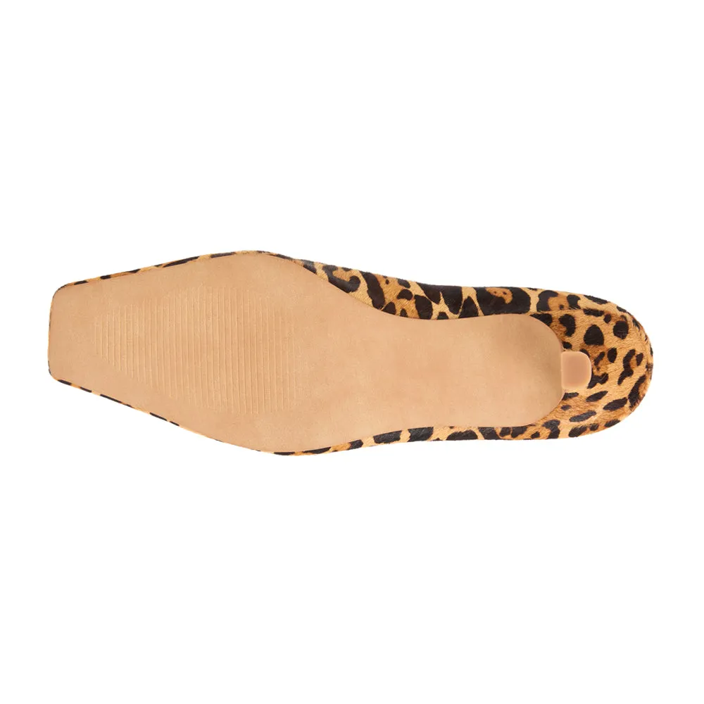 Classy Leopard Square Toe Kitten Heel Mules