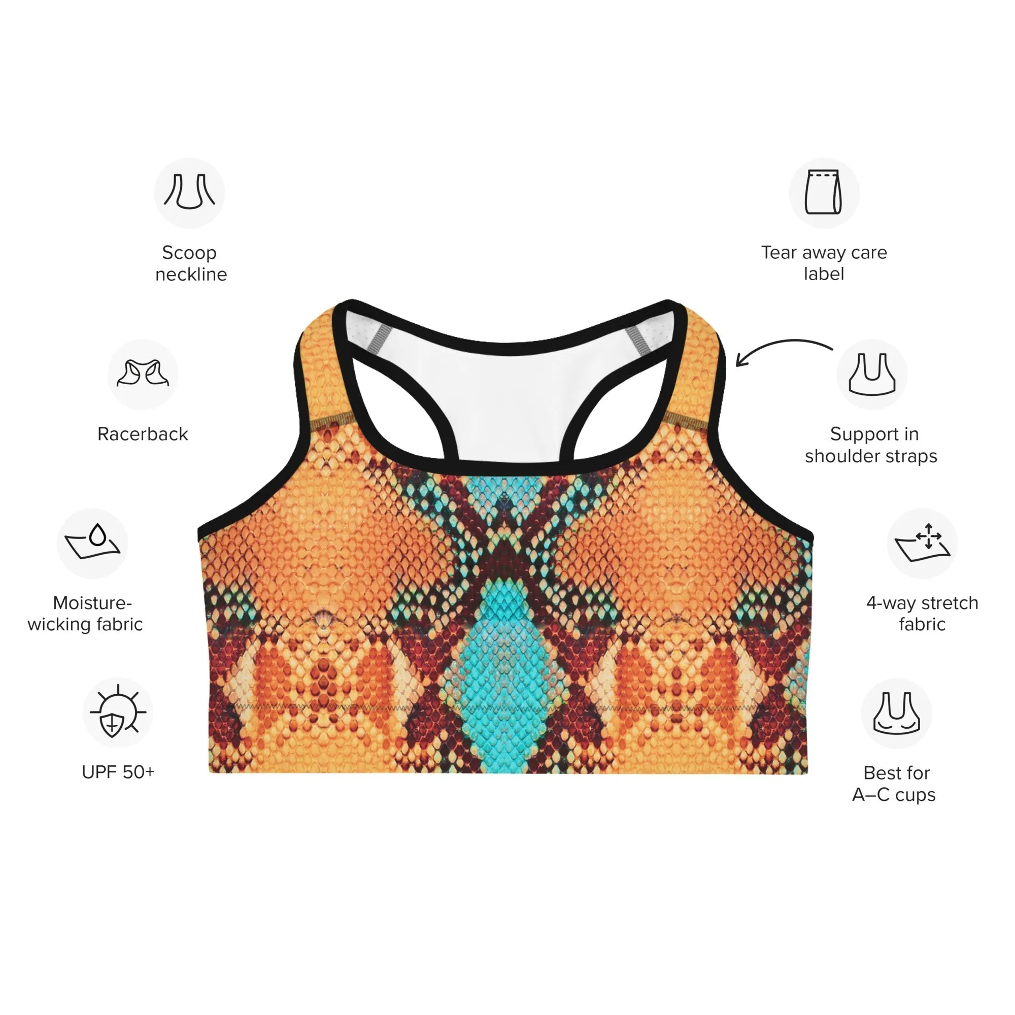 Colorful Snake Pattern Sports Bra