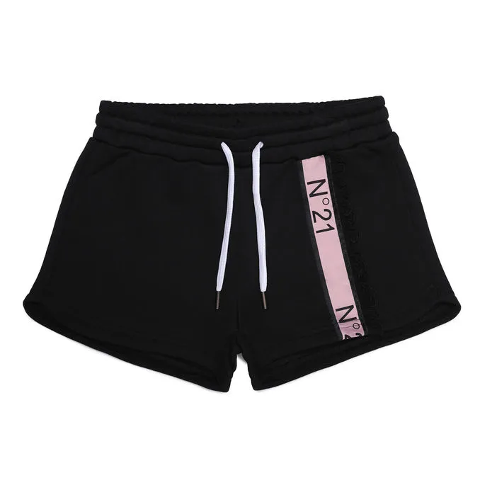 Black Girl Cotton Shorts with Logo Waistband