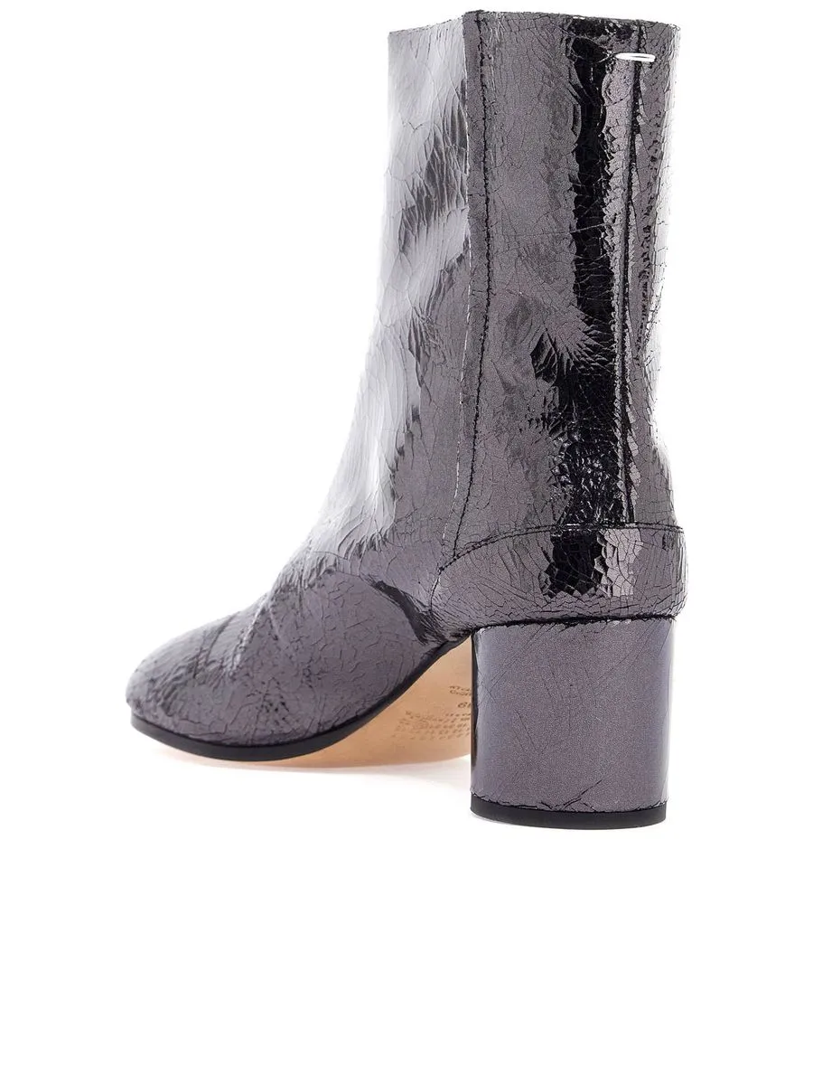 Cracked Leather Tabi Ankle Boots