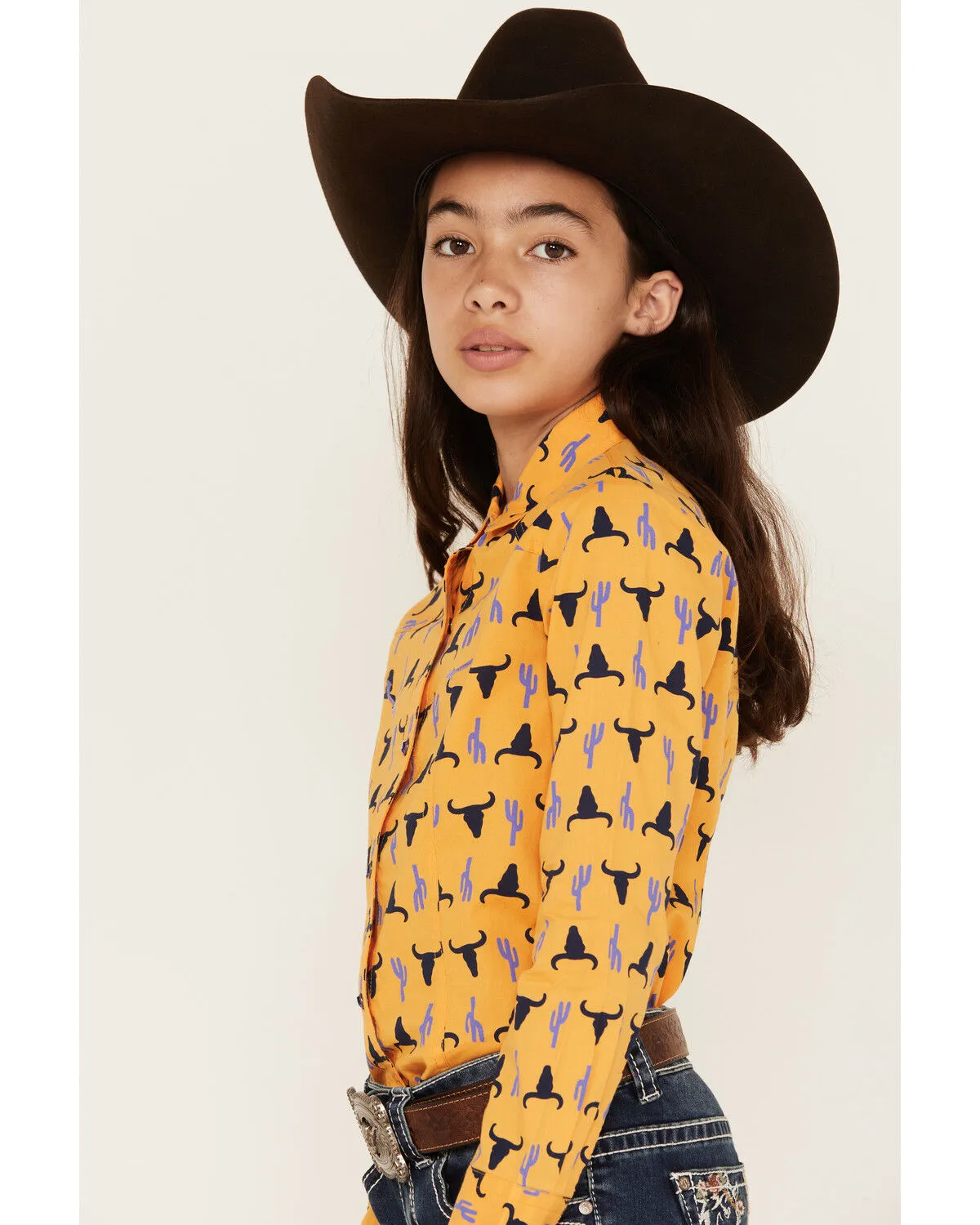 Cruel Girl Girl's Steer Head Print Long Sleeve Snap Western Shirt