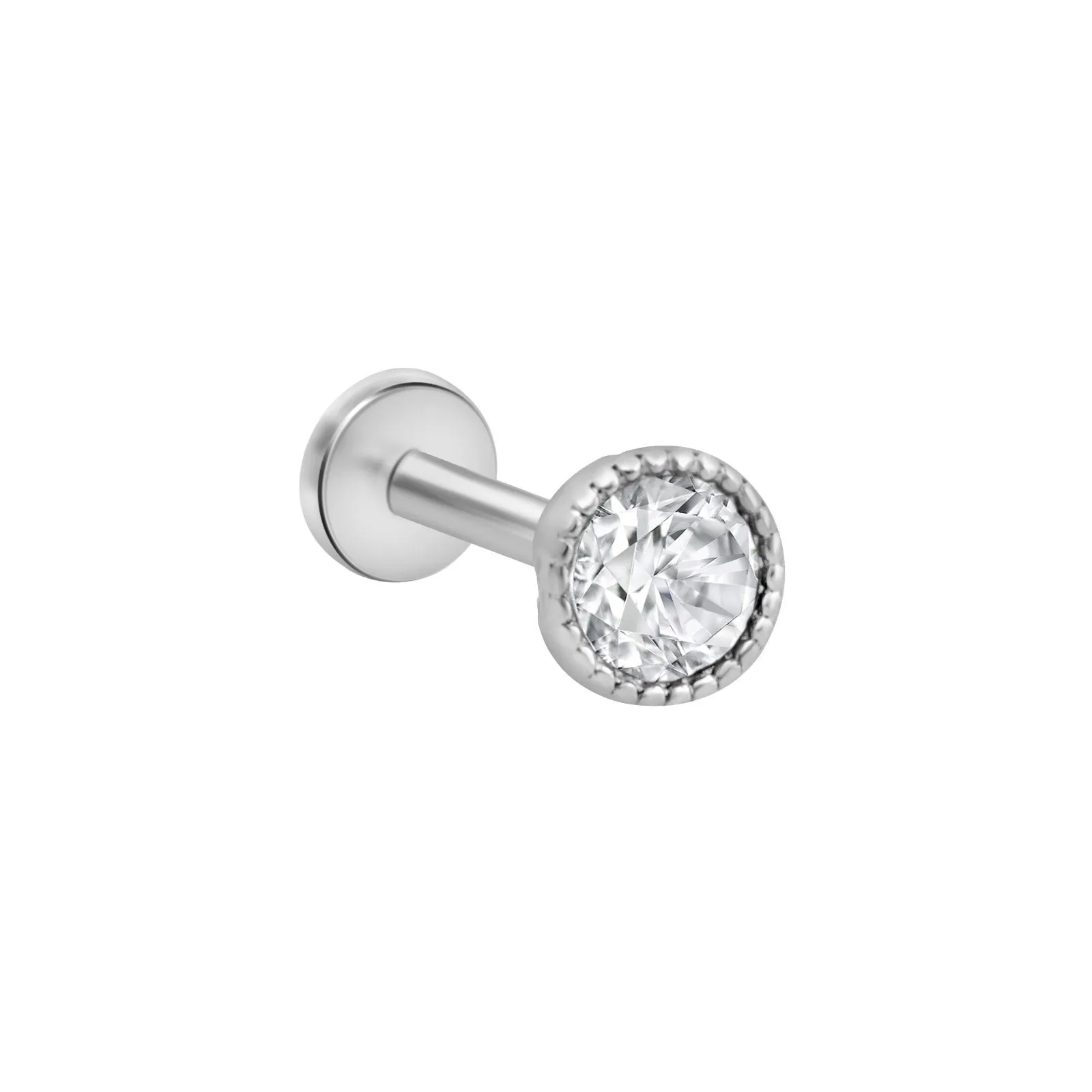 Milgrain Flat Back Stud with Cubic Zirconia