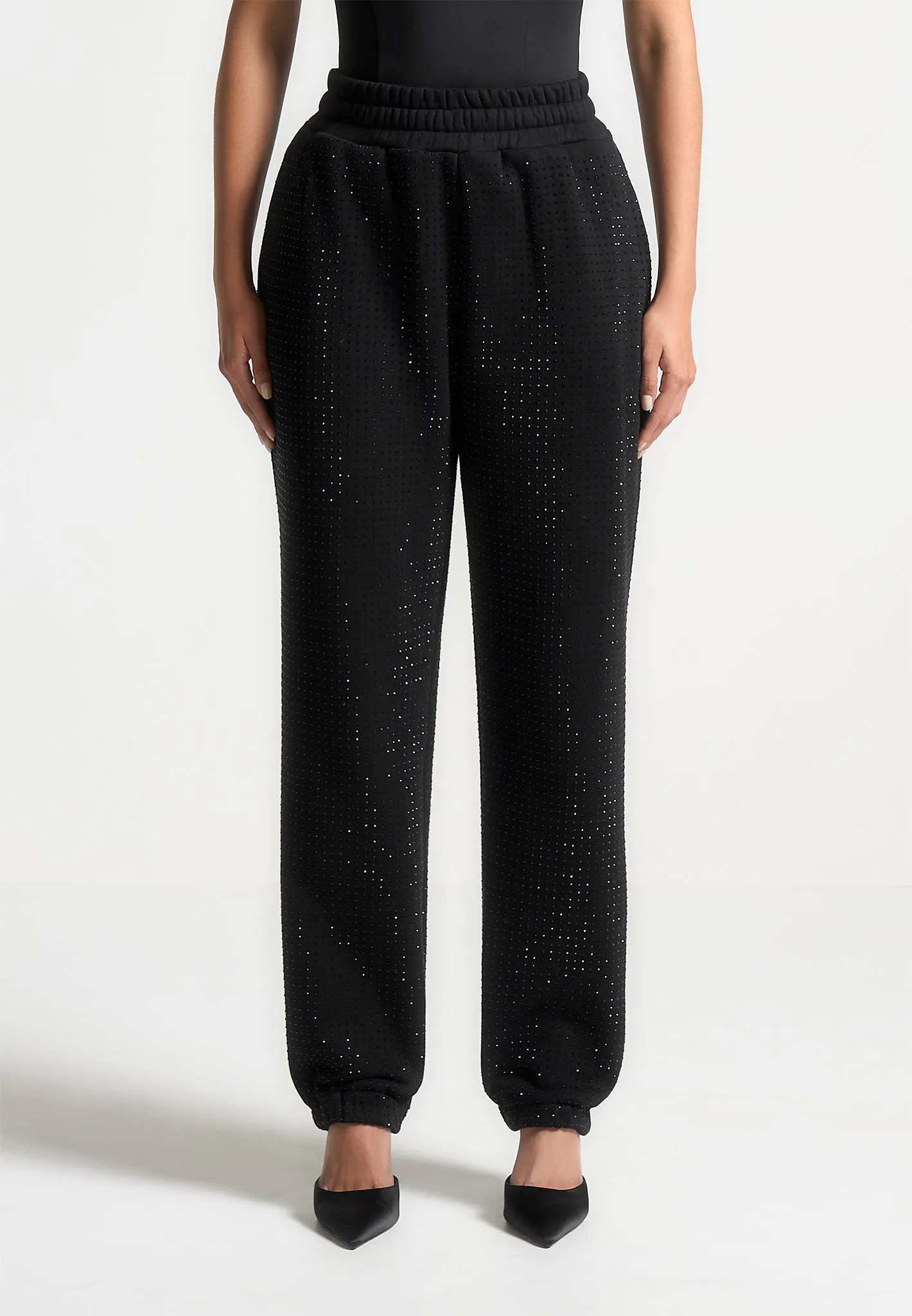 Cuffed Rhinestone Joggers - Black