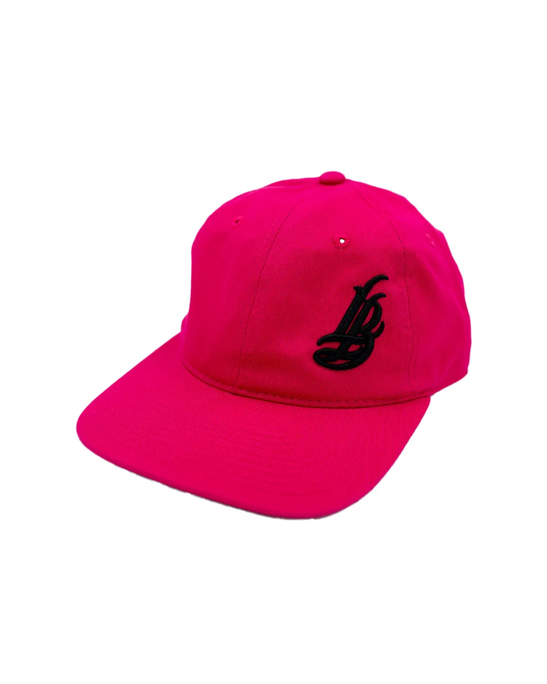 Cursive LB Black On Pink Unstructured Dad Hat