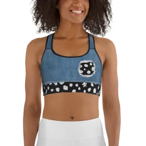 Daisy Denim Print Sports Bra