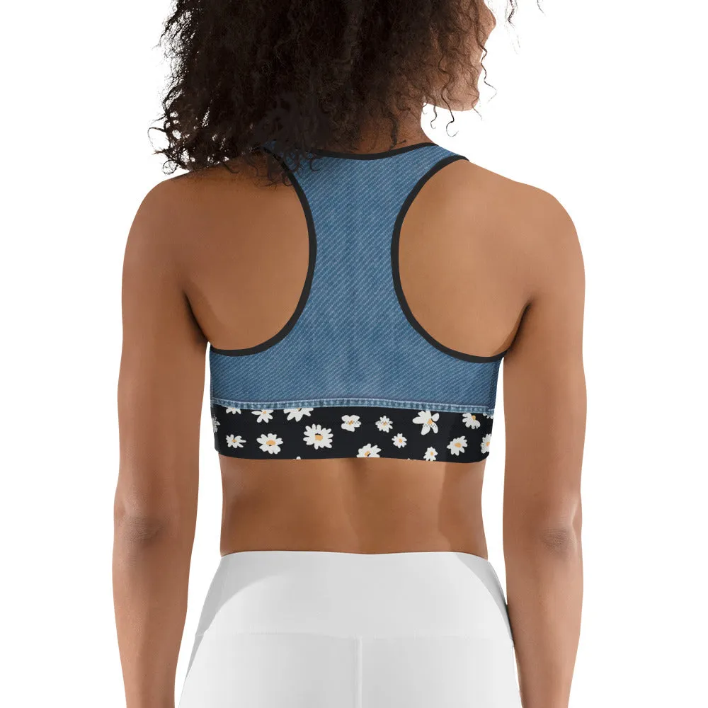 Daisy Denim Print Sports Bra