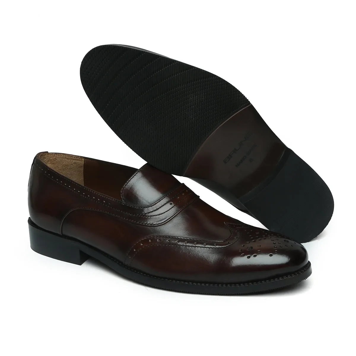 Dark Brown Leather Sassy Slip-Ons Shoes