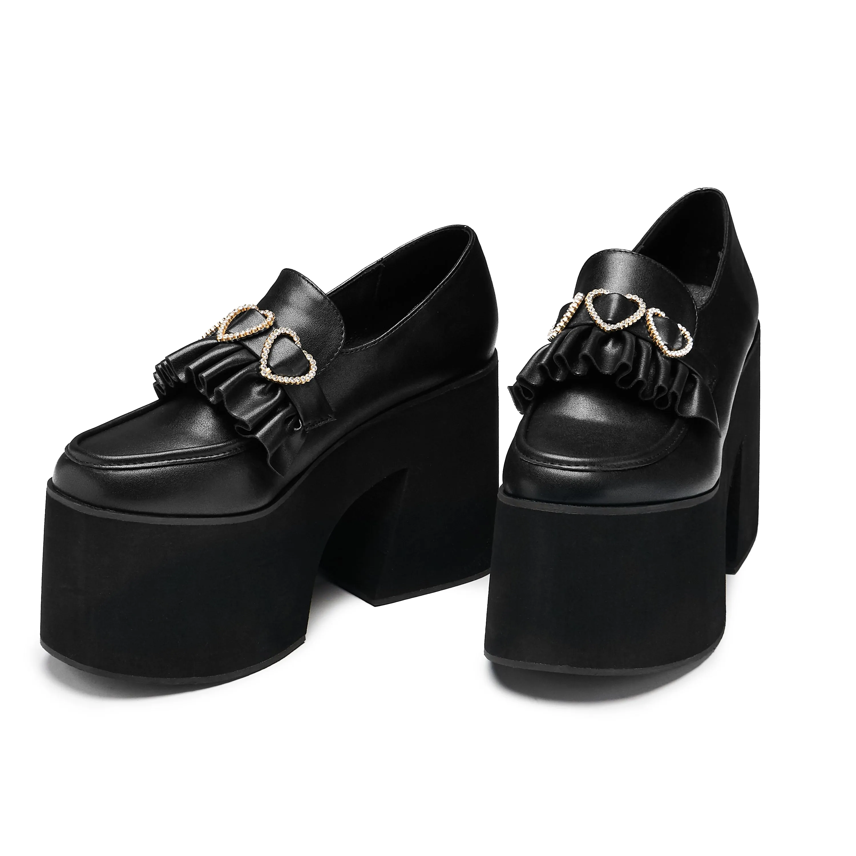 Dark Delights Chunky Heart Shoes - Black