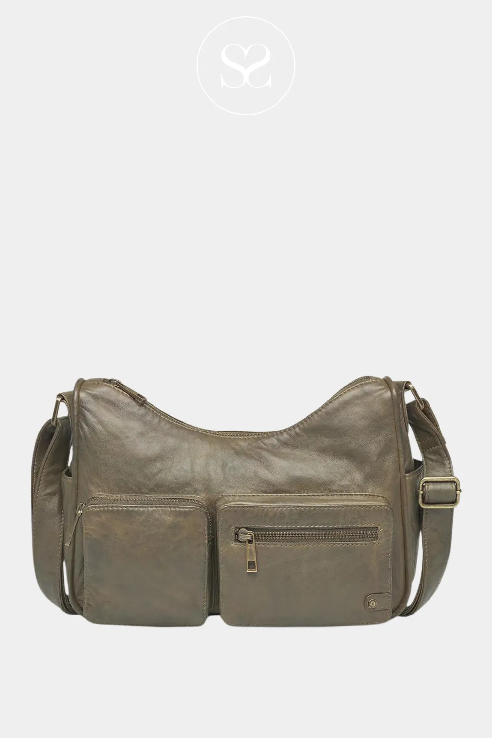 DEPECHE 16278 ARMY GREEN LEATHER SHOULDER BAG