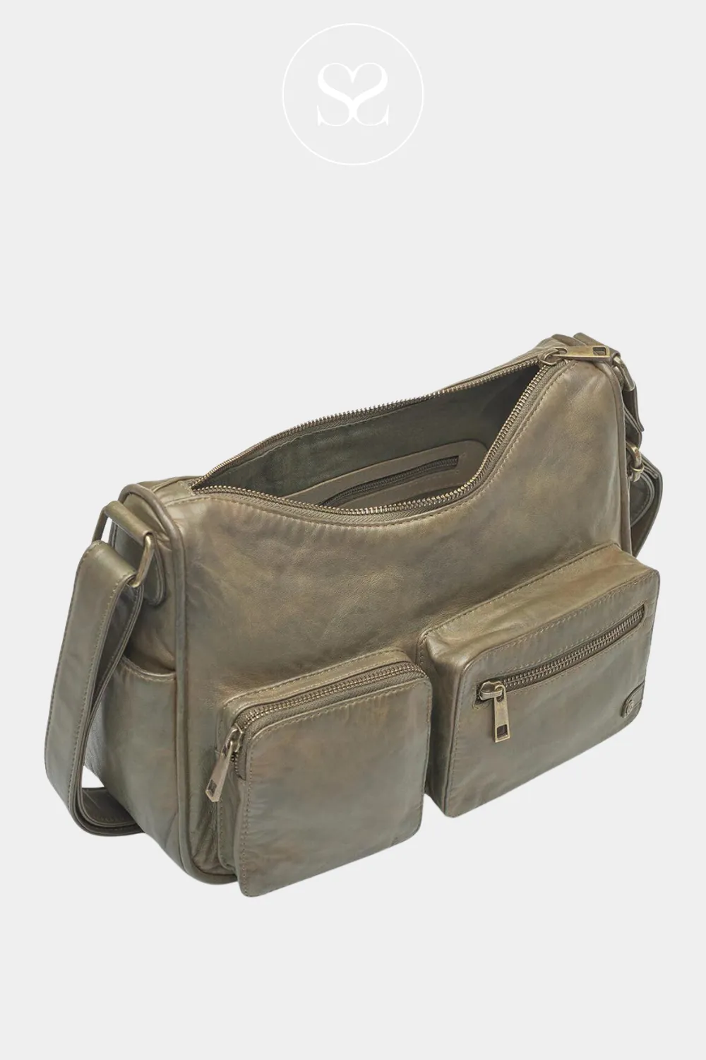 DEPECHE 16278 ARMY GREEN LEATHER SHOULDER BAG