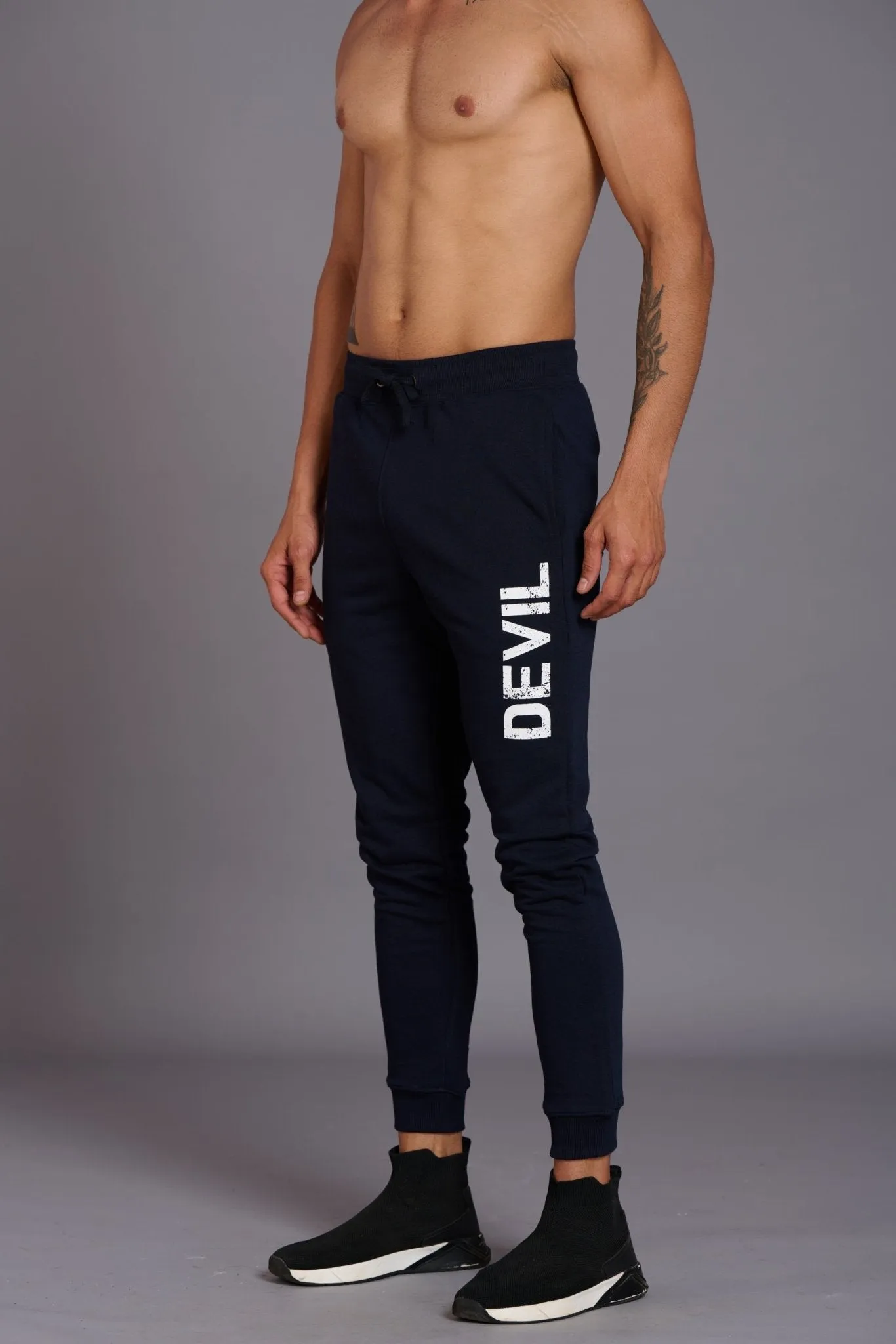 Devil Printed Black Joggers for Men