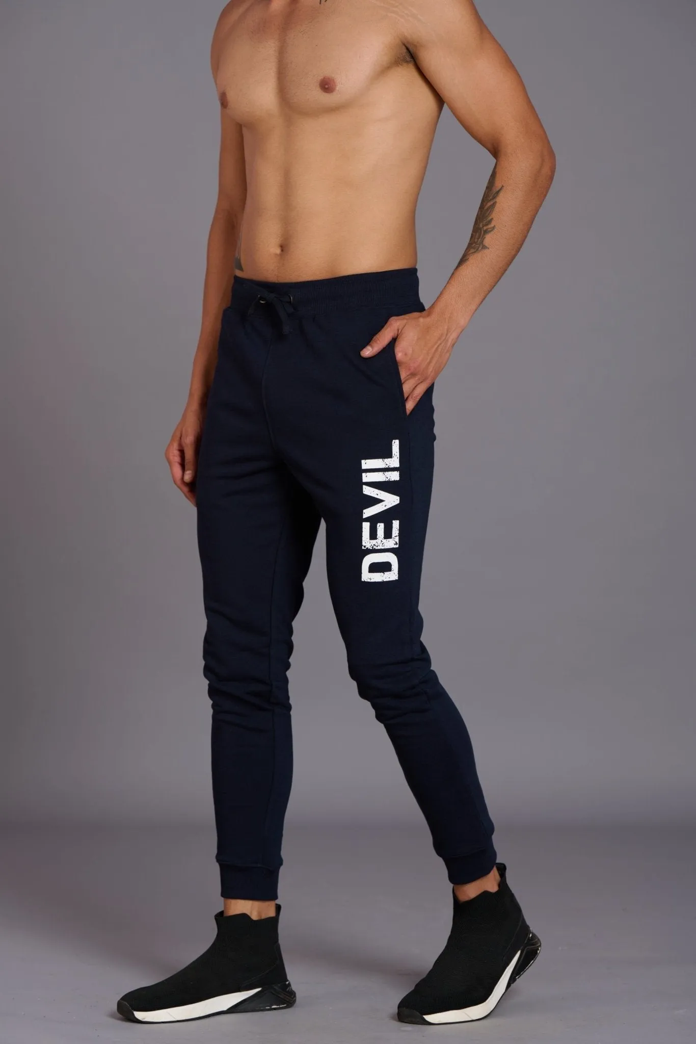 Devil Printed Black Joggers for Men