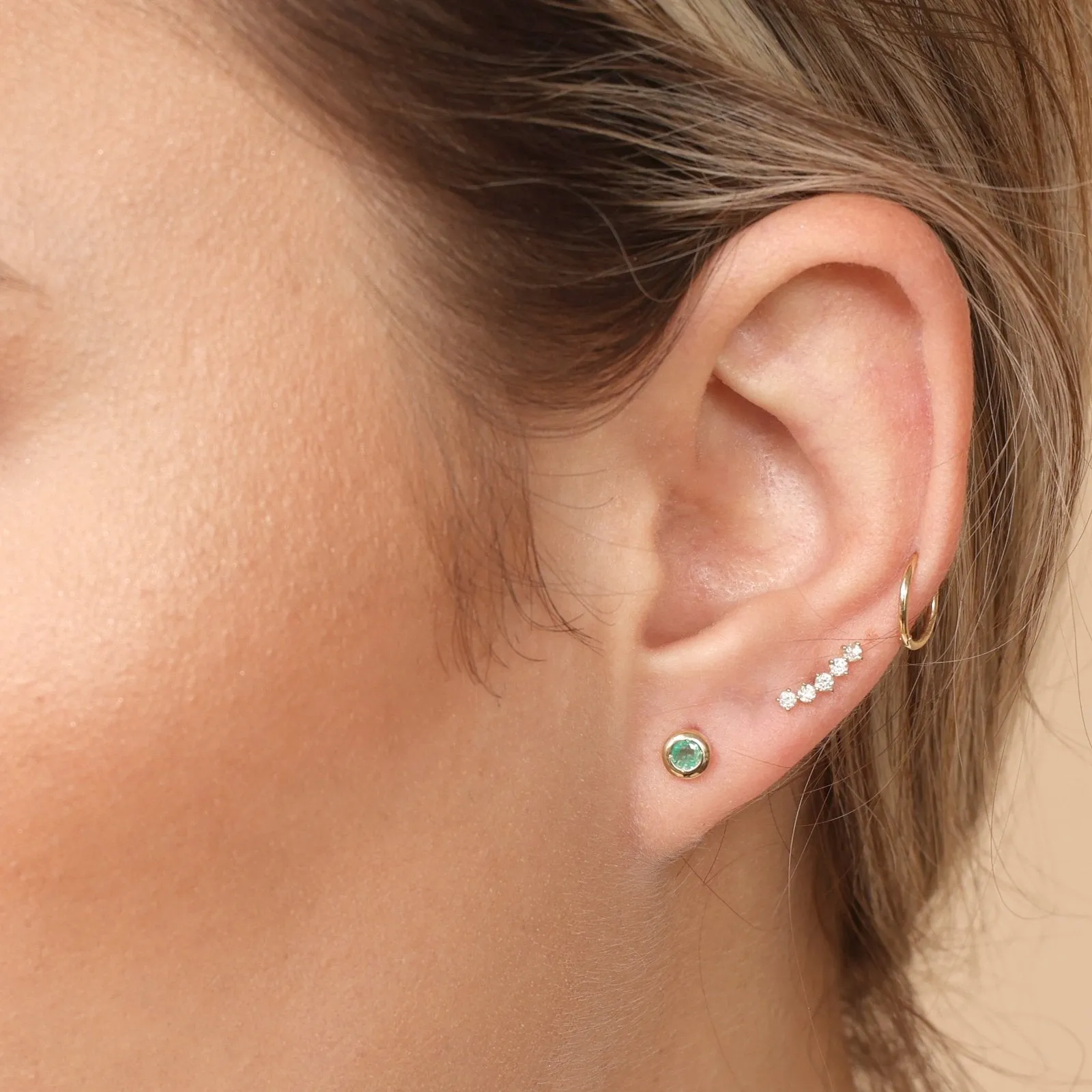 Diamond Ear Climber Flat Back Earring with Constellation Design