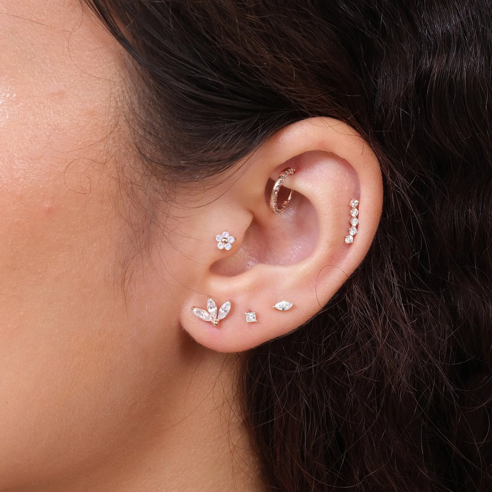 Diamond Ear Climber Flat Back Earring with Constellation Design