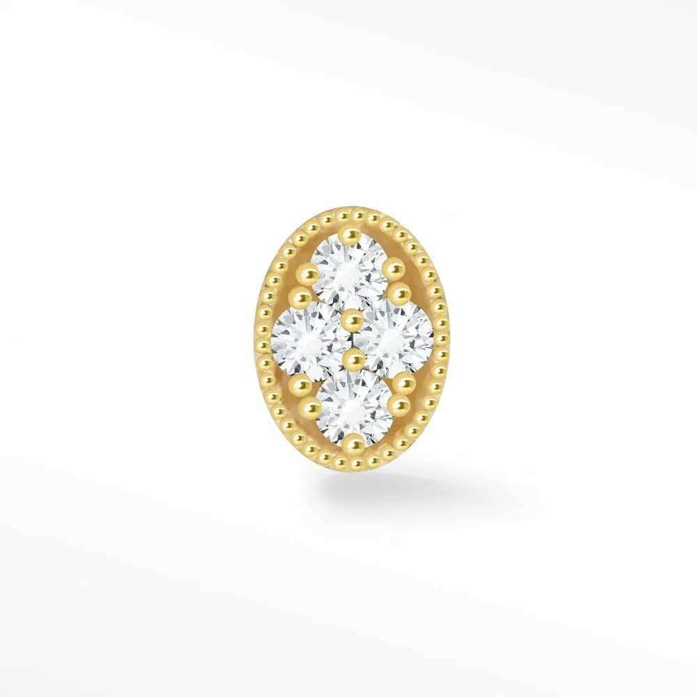 Diamond Yellow Gold Oval Earring Flat Back