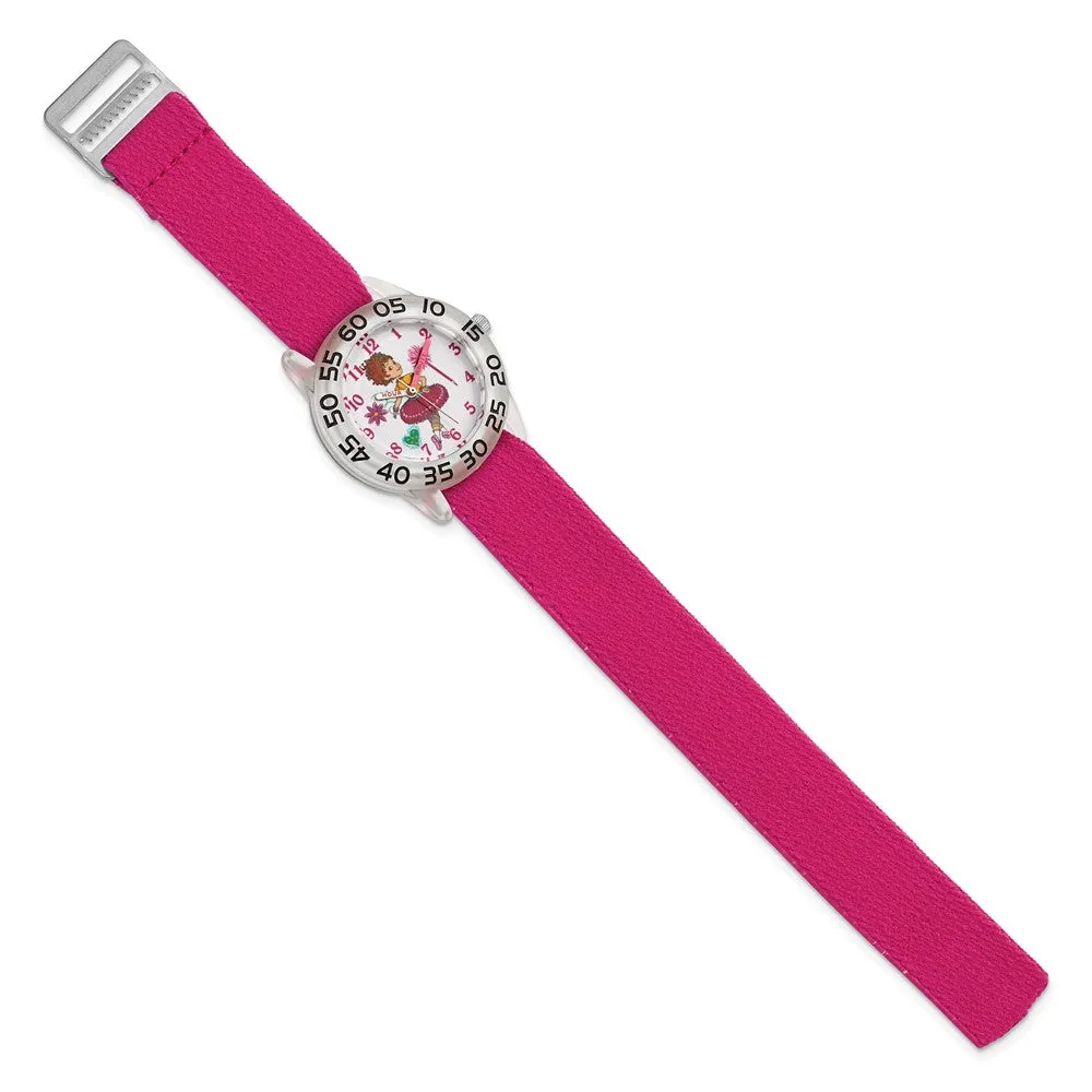 Disney Girls Fancy Nancy Pink Nylon Band Time Teaching Watch