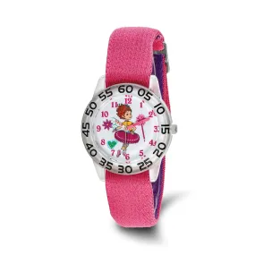 Disney Girls Fancy Nancy Pink Nylon Band Time Teaching Watch