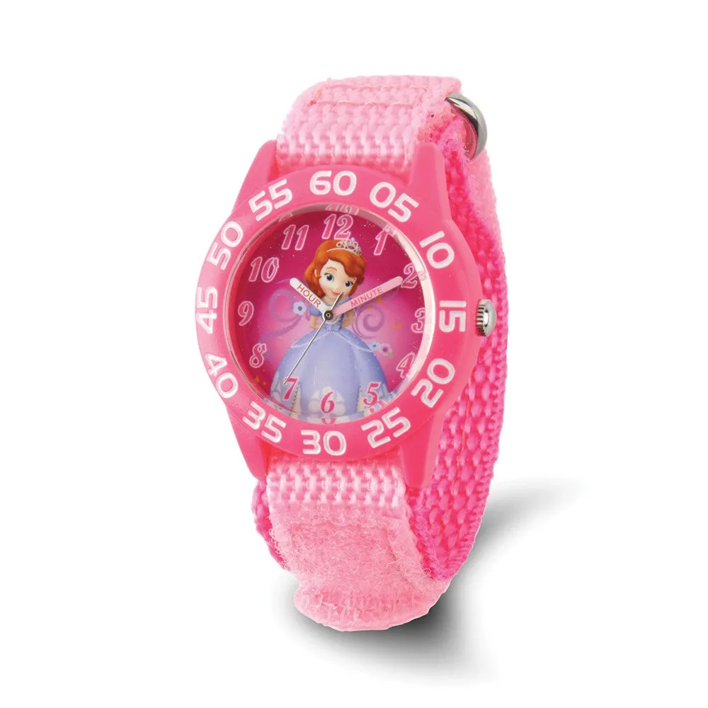 Girls Pink Nylon Princess Sophia Watch - Disney Time Teacher Acrylic