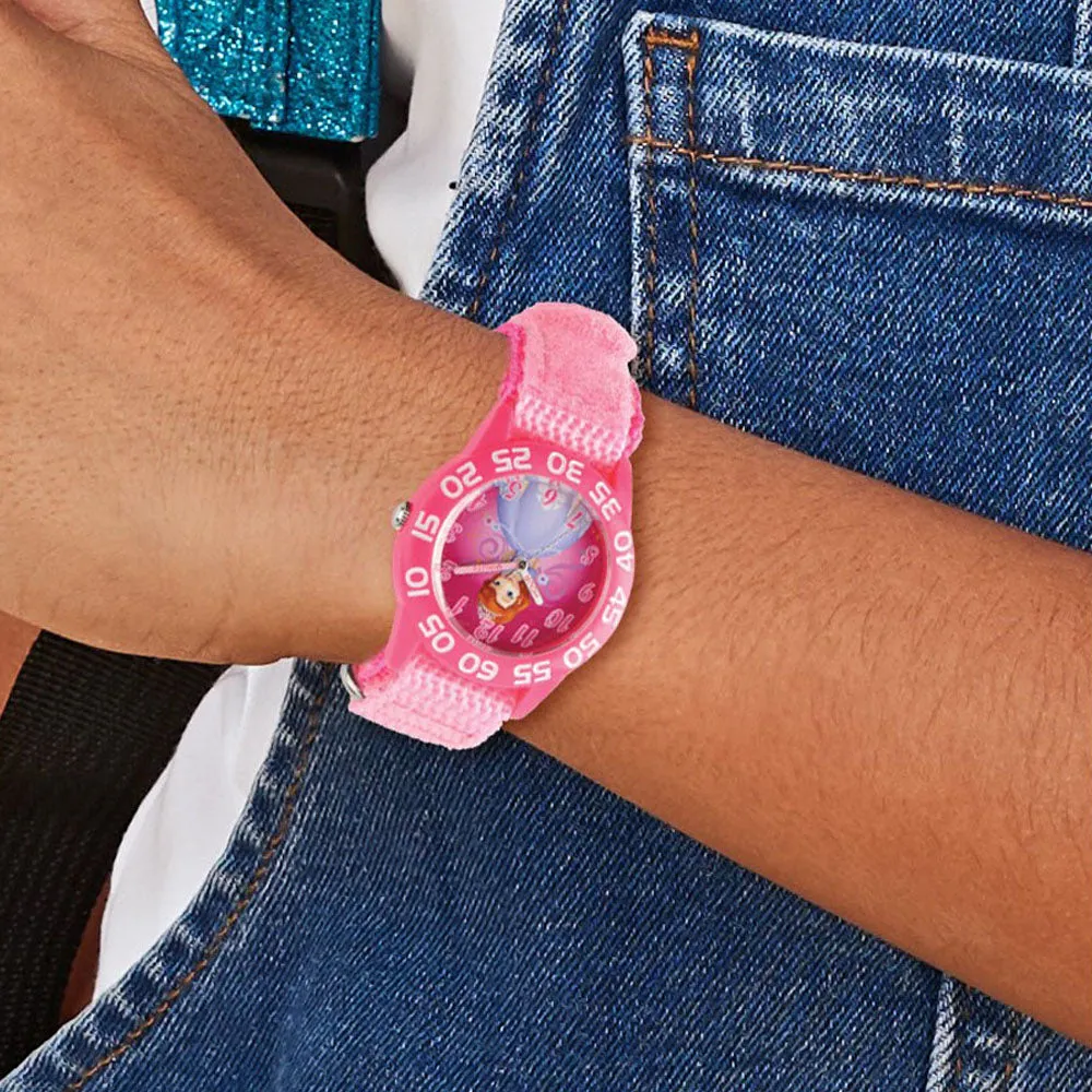 Girls Pink Nylon Princess Sophia Watch - Disney Time Teacher Acrylic