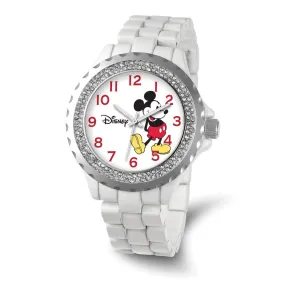 Disney Women's Crystal Bezel Mickey Mouse Watch with White Band