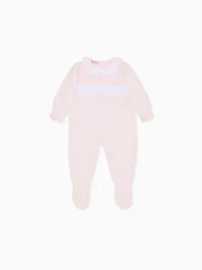 Dusty Pink Mia Baby Girl Hand-Smocked Sleepsuit