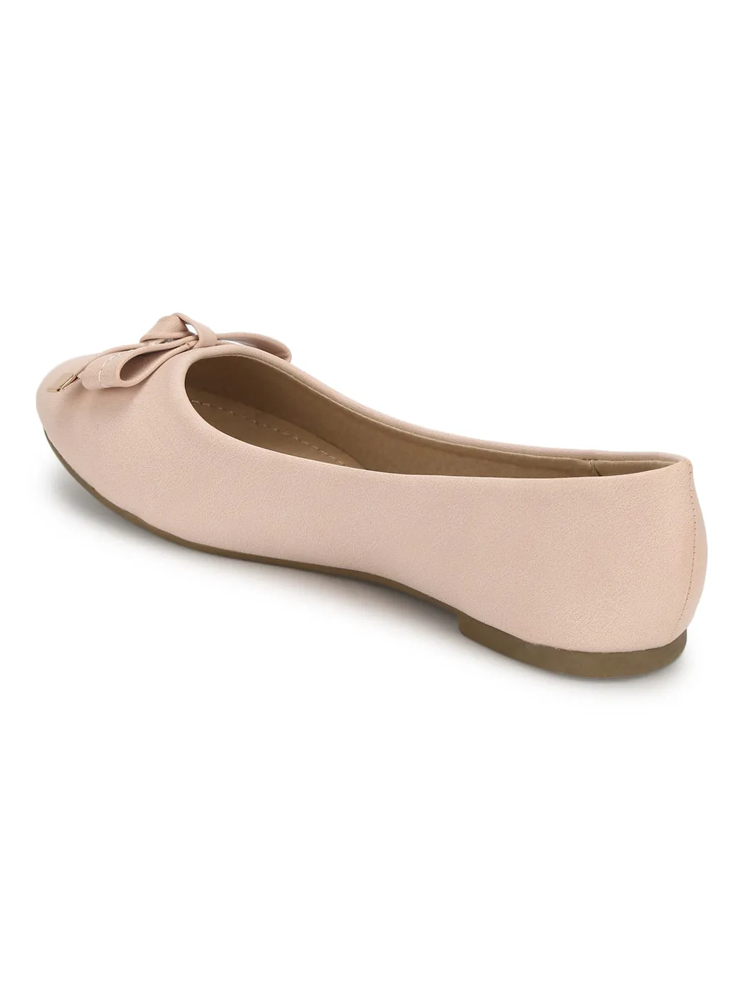 Dusty Pink PU Bow Detail Flat Ballerinas