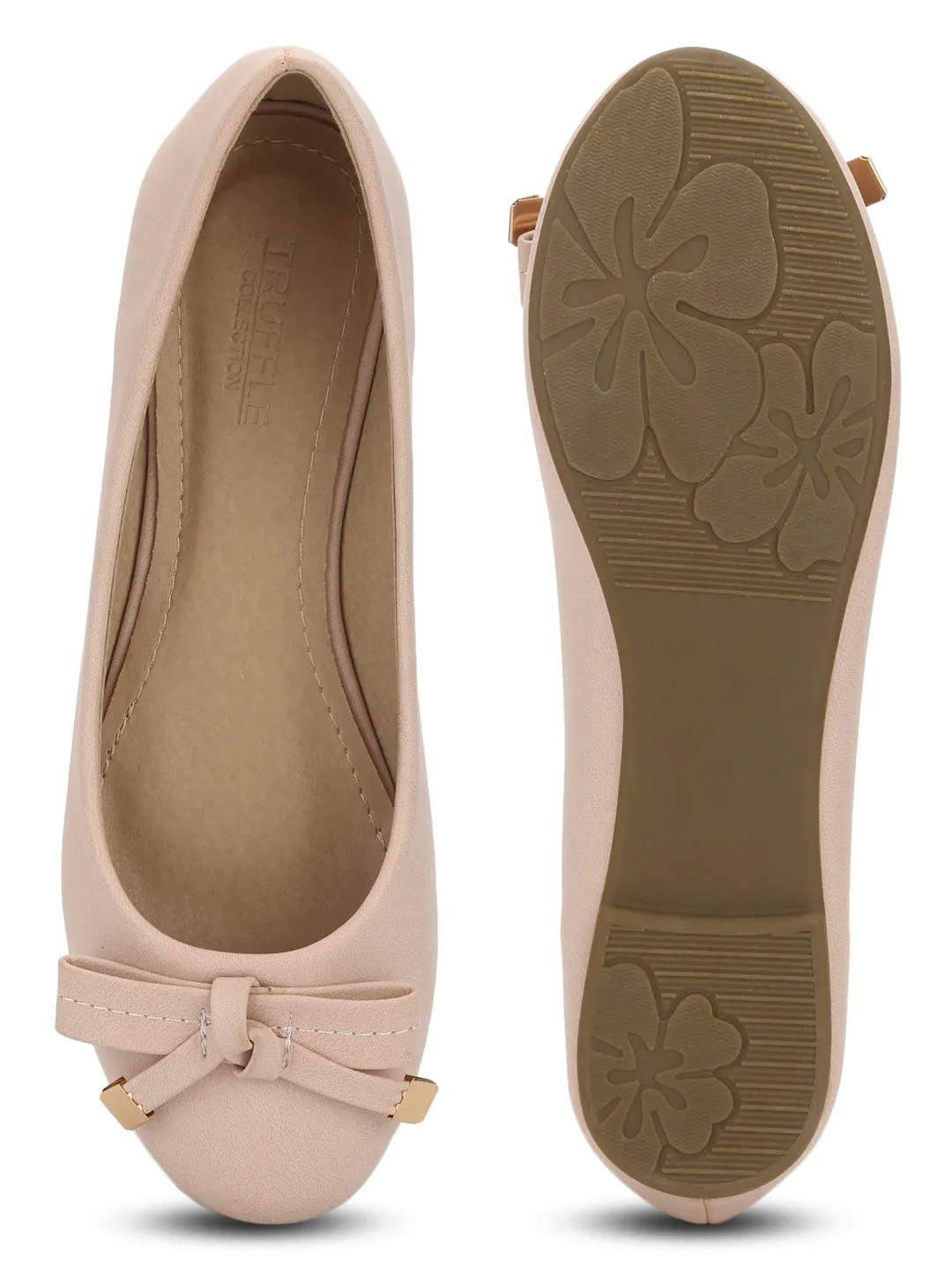 Dusty Pink PU Bow Detail Flat Ballerinas