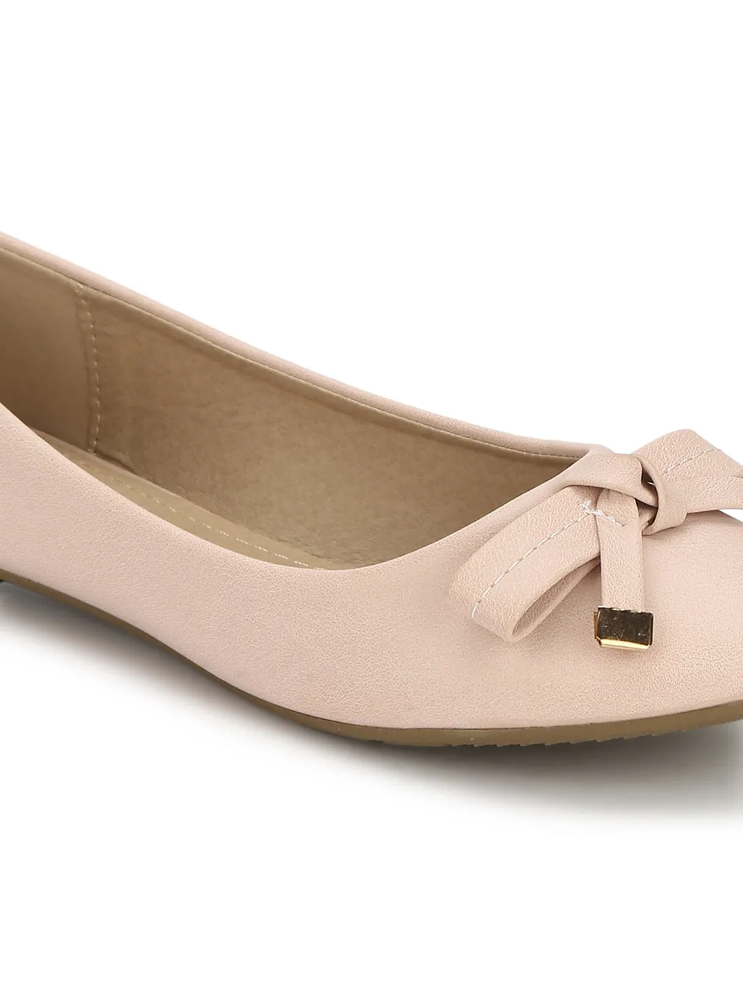 Dusty Pink PU Bow Detail Flat Ballerinas