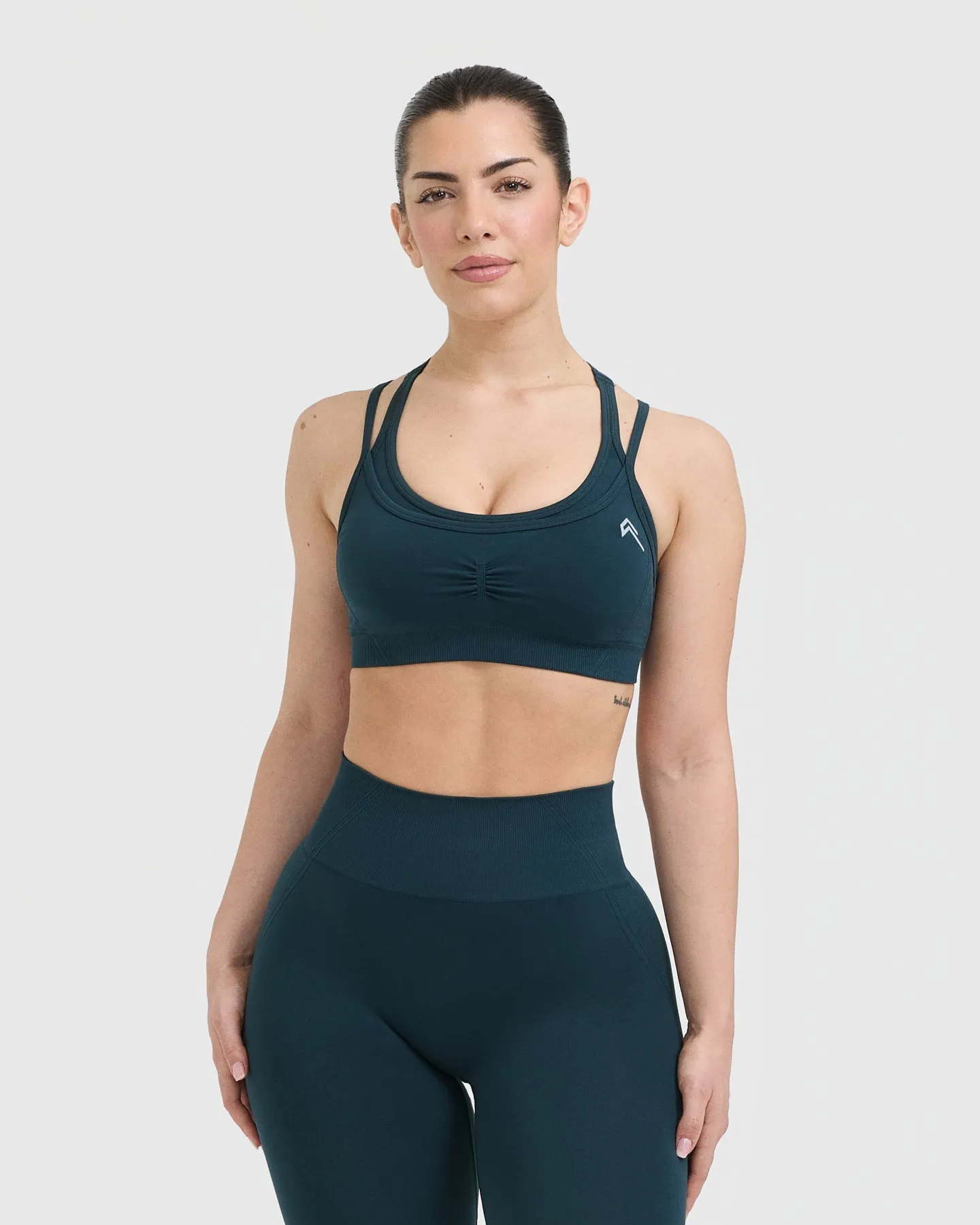 Seamless Layered Sport Bra in Oil Blue