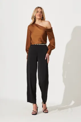 Eleanora Off Shoulder Top In Bronze Satin