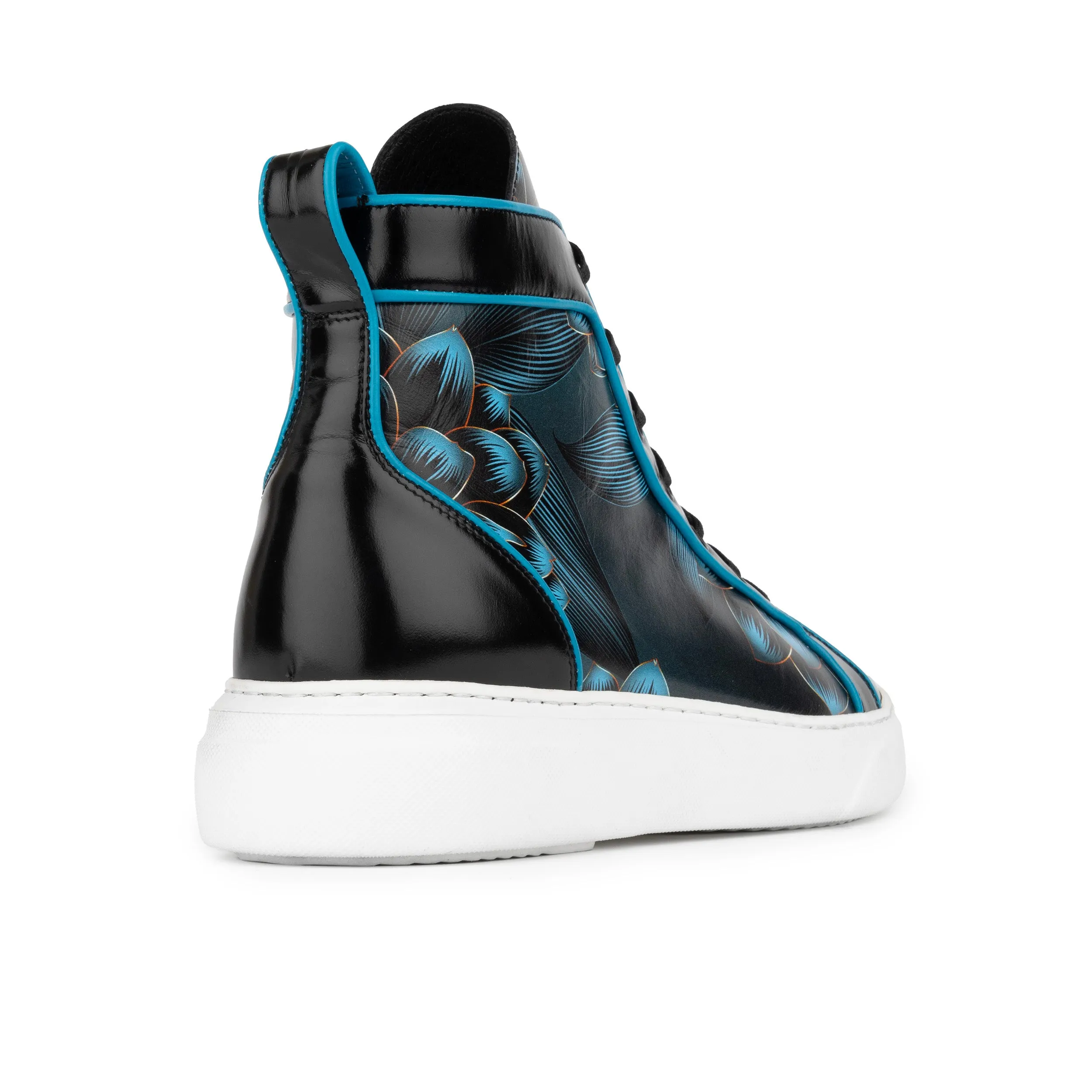 EXSTATIC HIGH BLACK BLUE - Men's high top white sole Italian leather trainer in blue