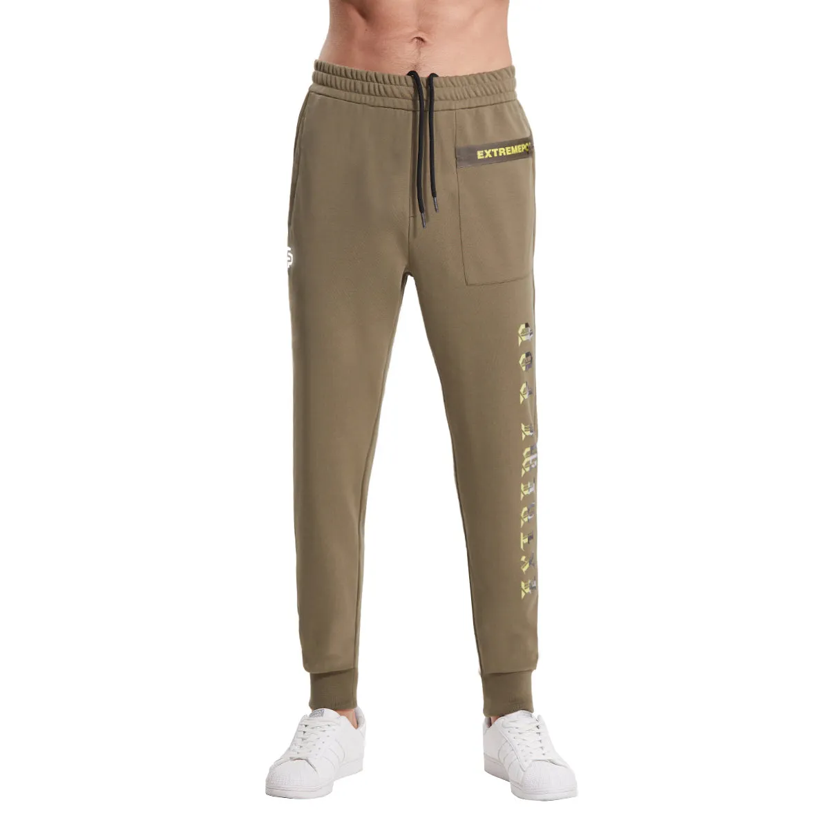 Extreme Pop Mens Cuffed Joggers Reflective Printed Running Pants UK Brand Grey KHAKI black size S M L XL