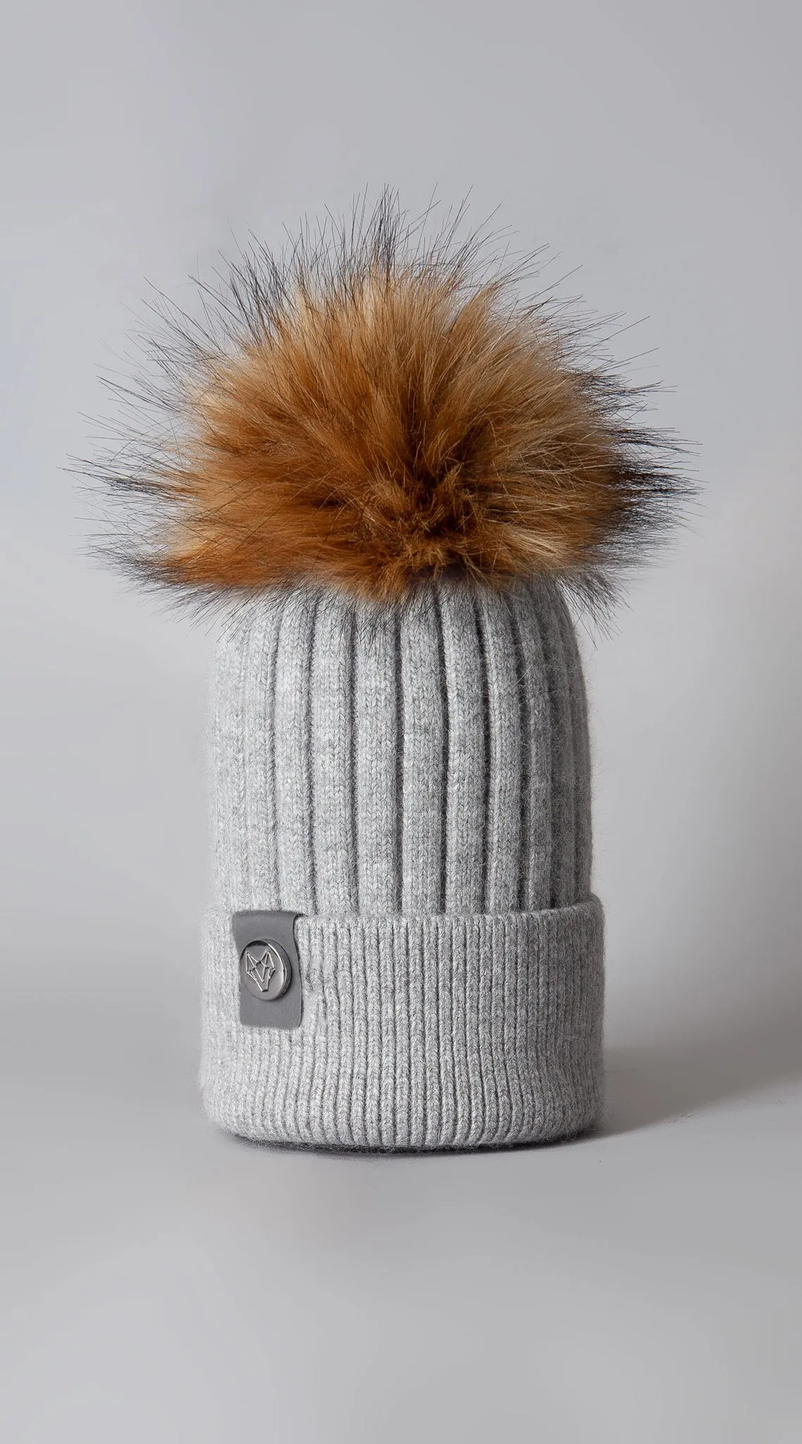 Faux Harley Pom Pom Hat - Light Grey