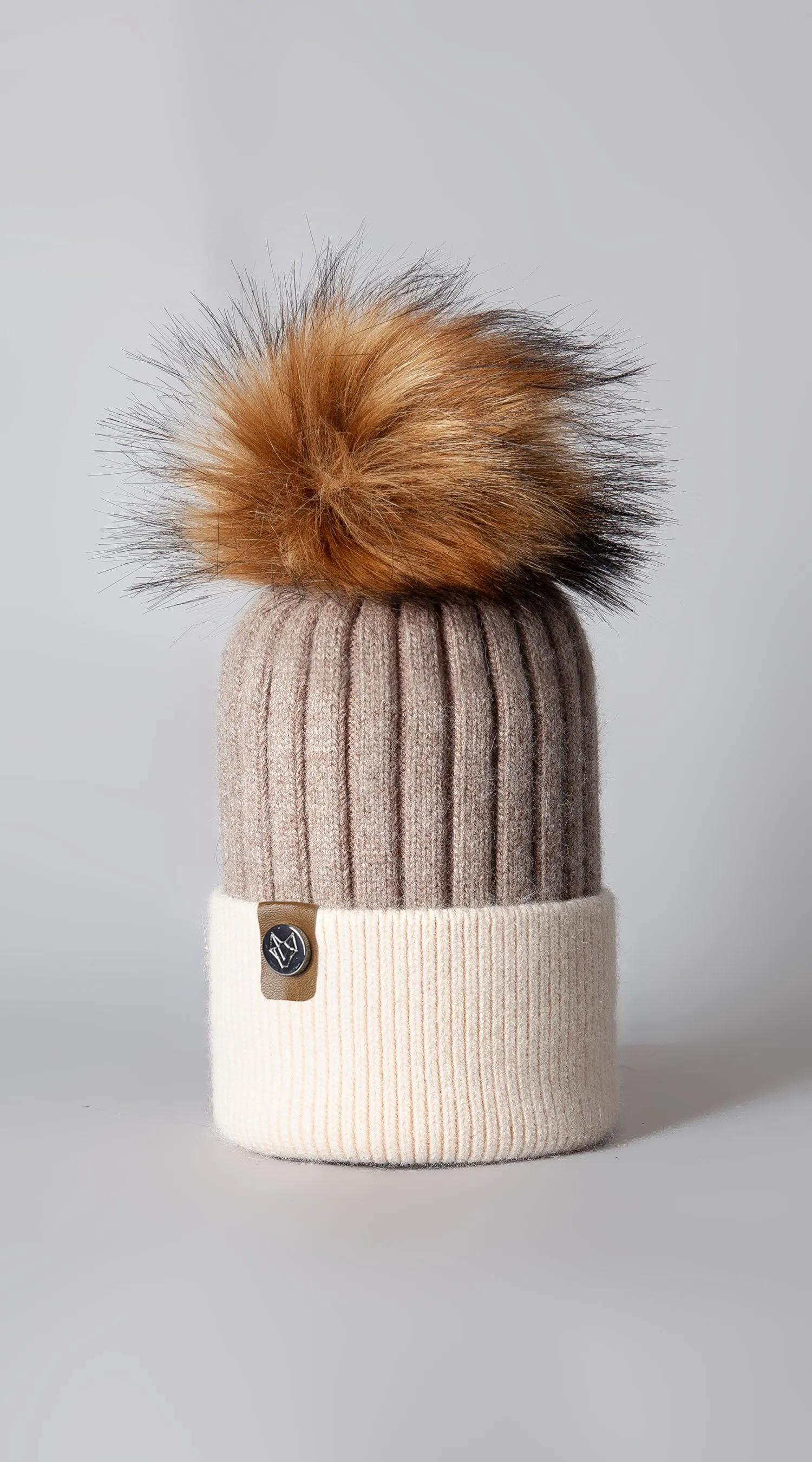 Faux Harley Pom Pom Hat - Oatmeal/Ivory