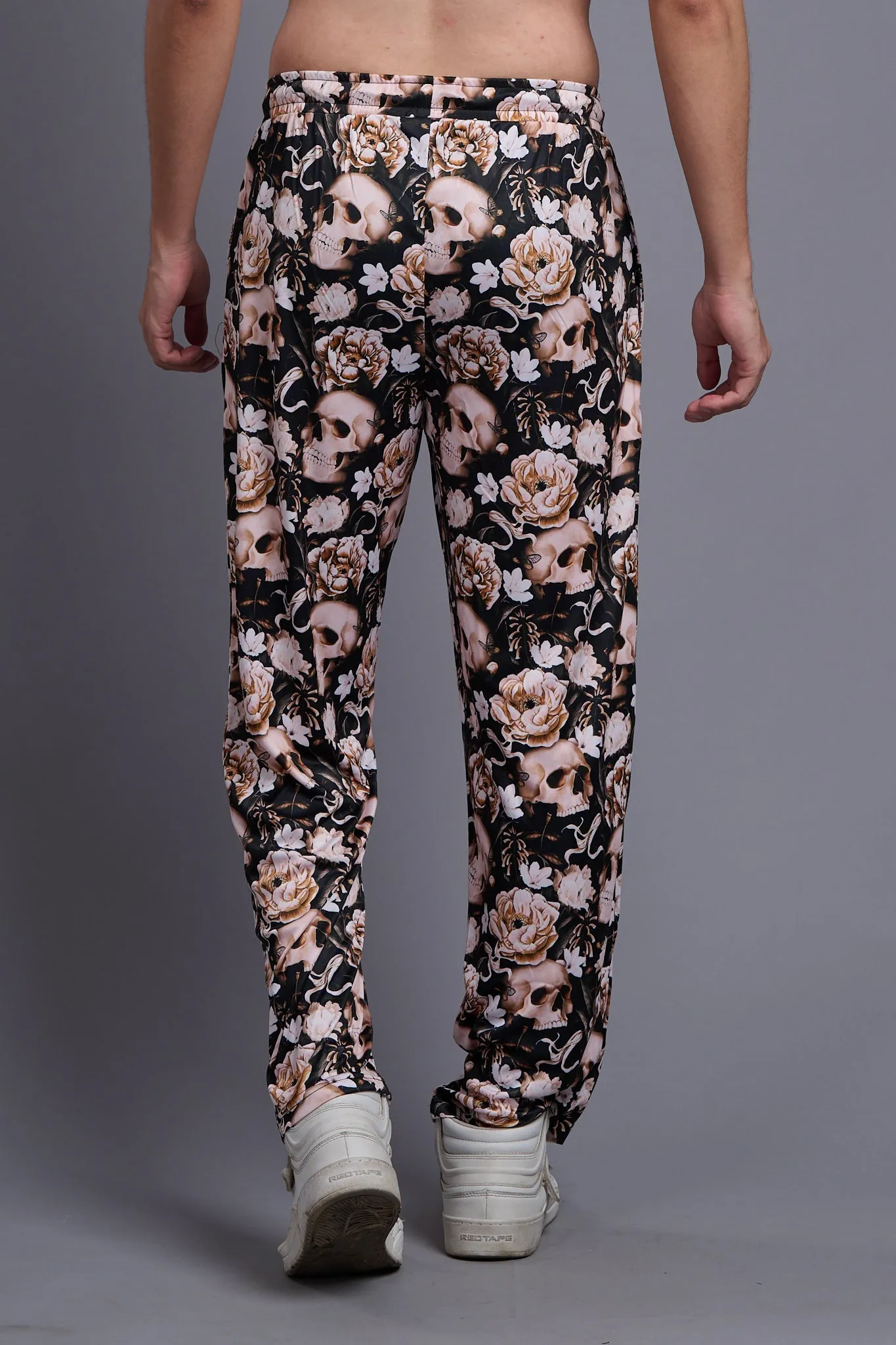 Flower Printed Black and White Joggers for Men