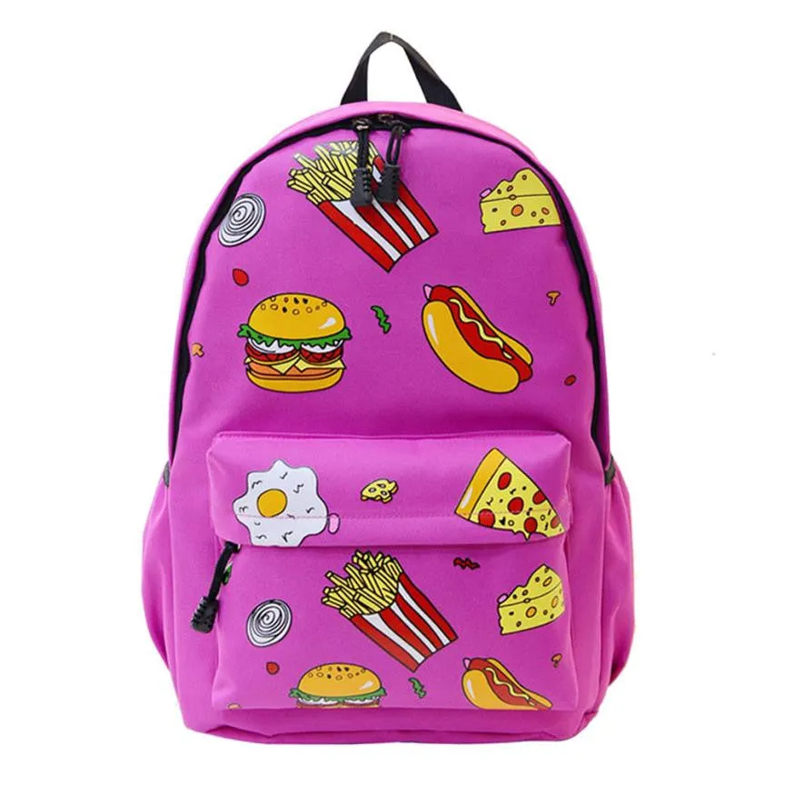 Canvas Hamburger Backpack School Bag Mujer Mochila Escolar Feminina Double-Shoulder Cute Design Fast Delivery.