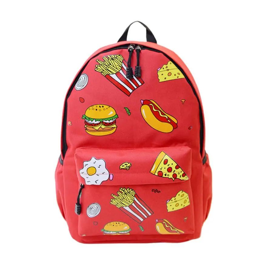 Canvas Hamburger Backpack School Bag Mujer Mochila Escolar Feminina Double-Shoulder Cute Design Fast Delivery.