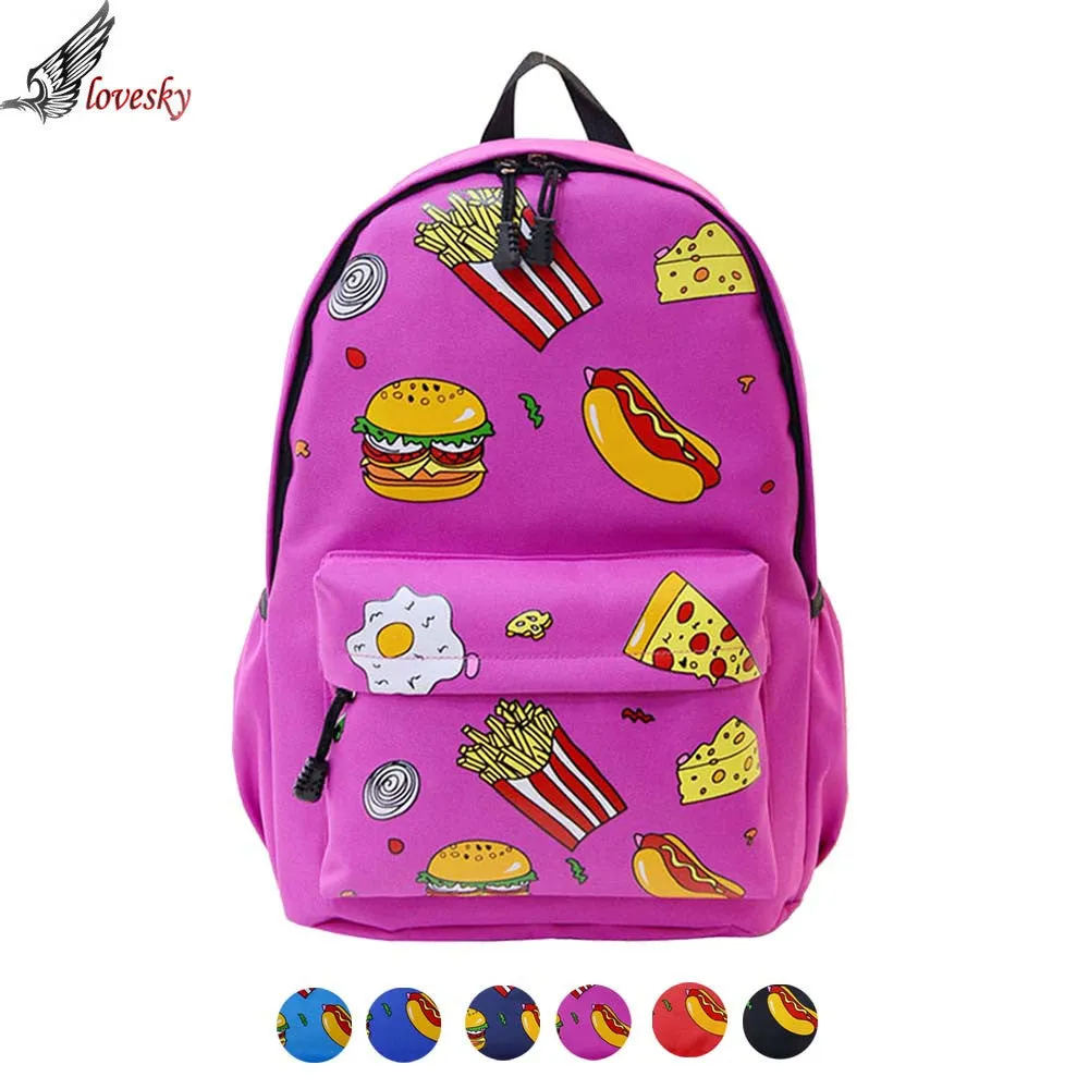 Canvas Hamburger Backpack School Bag Mujer Mochila Escolar Feminina Double-Shoulder Cute Design Fast Delivery.