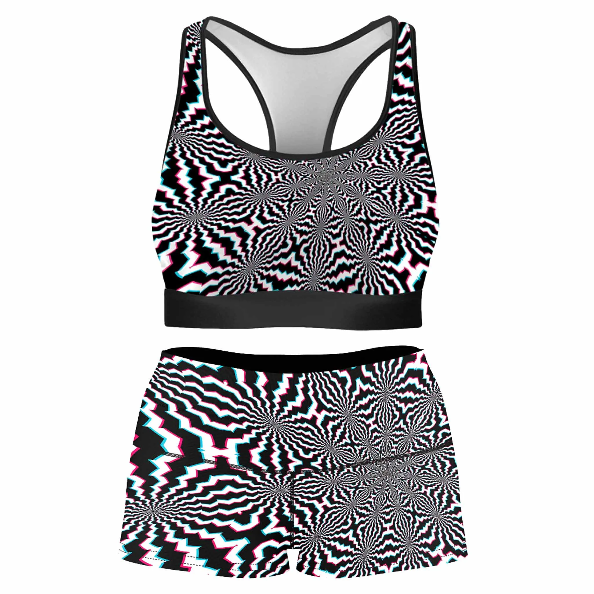 Fractal Ripples Rave Bra and High Waist Booty Shorts Combo