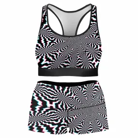 Fractal Ripples Rave Bra and High Waist Booty Shorts Combo