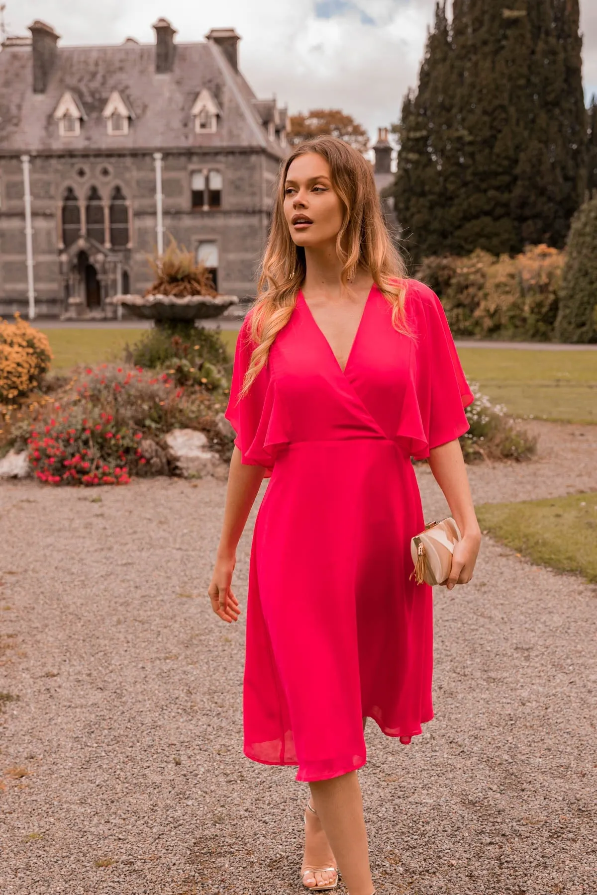 Fuchsia Angel Sleeve Dress