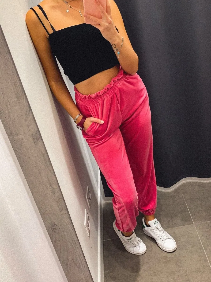 Fuchsia Chenille Joggers with Elastic Waistband