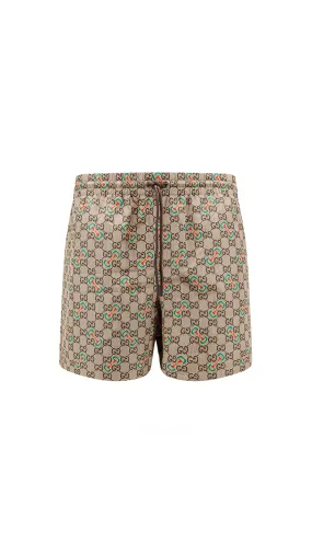 GG Horsebit Print Swim Trunks Beige Multi - Shop Now