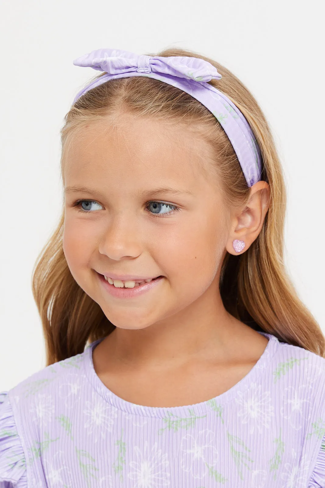 Girls Lilac Printed Tiered Dress With Headband