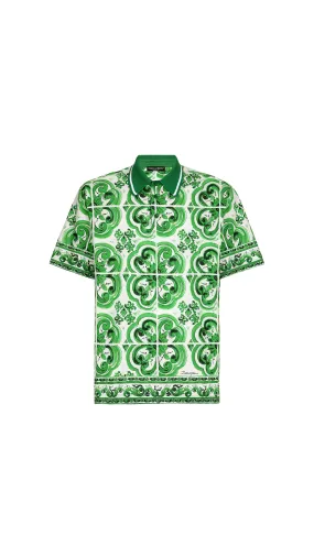 Green Cotton Polo-shirt With Majolica Print