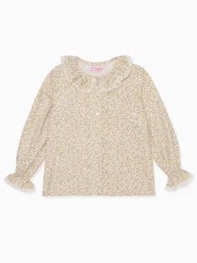 Green Floral Gianna Long Sleeve Baby Girl Shirt