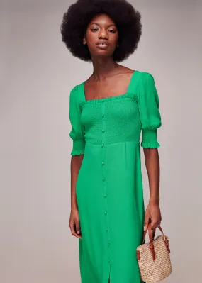 Green Luna Shirred Bodice Midi Dress