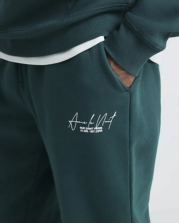 Green regular fit open hem joggers