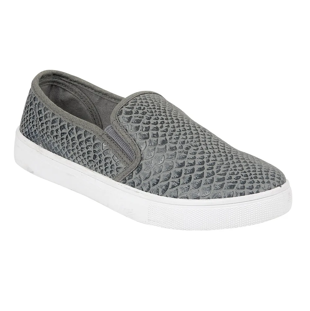 Grey Croc Pu Flat Shoes